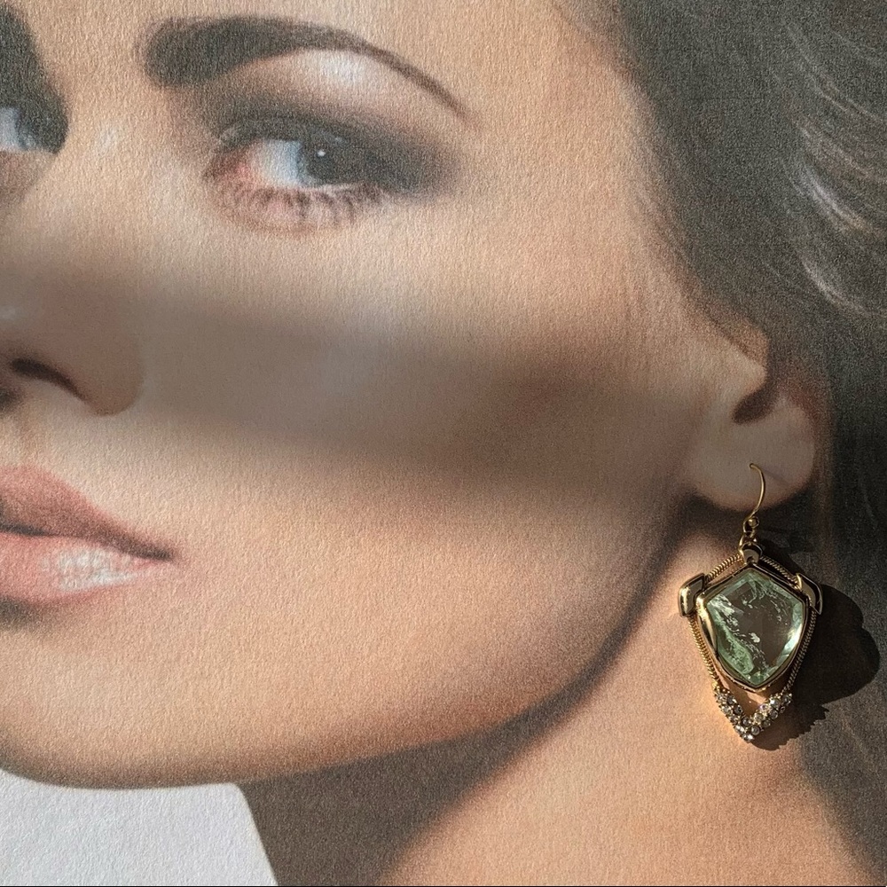 Alexis Bittar Gold Green Stone Shield Snake Chain Frame Earrings - Picture 7 of 8